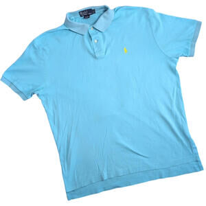 Polo Ralph Lauren Polo Shirt Mens Large Blue Pique Cotton Yellow Pony Logo
